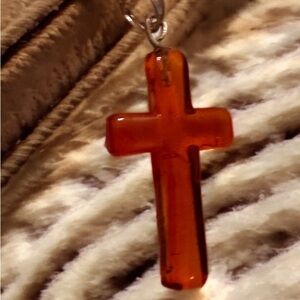 Amber Cross Pendant Necklace